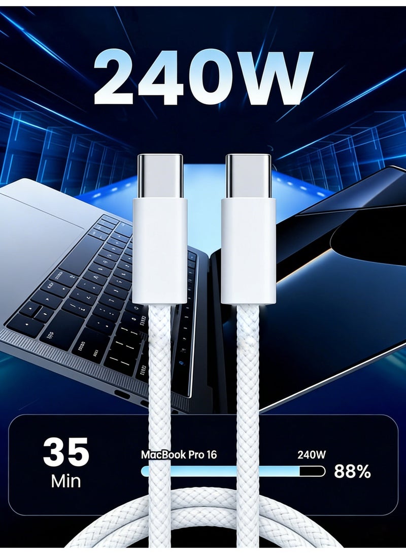 صورة العالمة كابل تايب سي 2 متر مضفر 240 واط (48 فولت 5 أمبير) توصيل الطاقة PD 3.1 شحن سريع كابل USB C إلى USB C لسلسلة ايفون 15 16 17، ماك بوك برو/اير لابتوب، iPad برو2021/ديل XPS 13 15/سامسونج جالاكسي S23/شاومى 12/هواوي P60 - Image 2